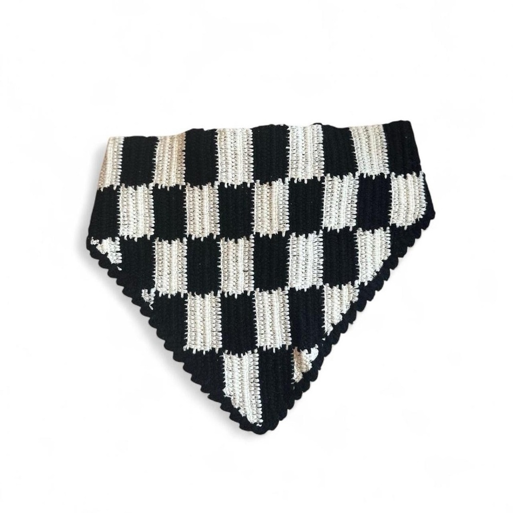 Urban Outfitters Checkerboard Crochet Headscarf White & Black